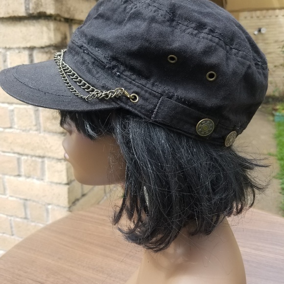 Distressed Cap with Chain and Buttons - Picture 7 of 7
